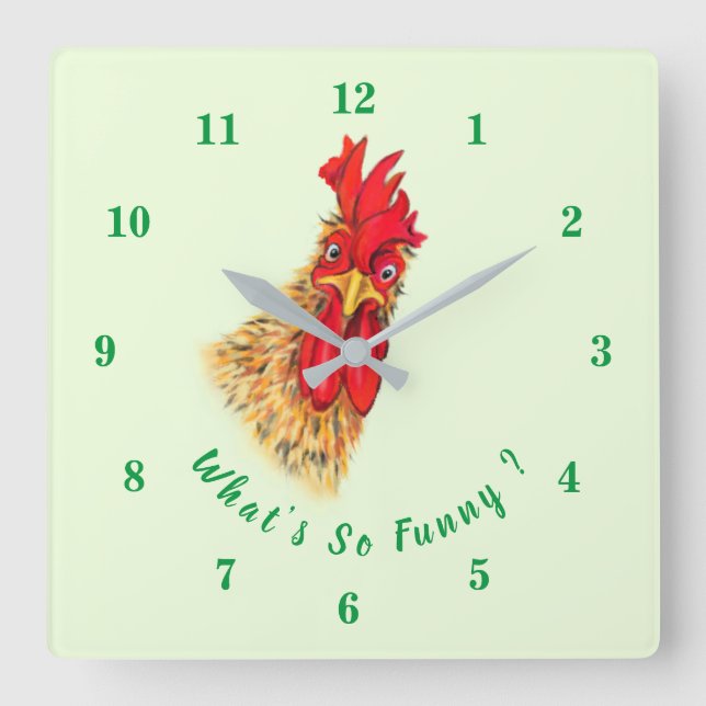 Relógio Quadrado Rooster Curioso Surpreendido - Texto Personalizado (Frente)