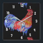 Relógio Quadrado Rooster Watercolor Chicken Man's Office Clock<br><div class="desc">Rooster Watercolor Chicken Man's Office Clock. Designed from my original watercolour art.</div>
