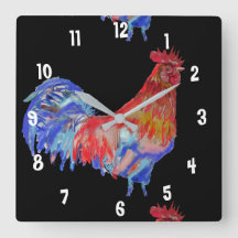 Rooster Watercolor Chicken Man's Office Clock