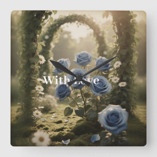 Relógio Quadrado Rosa Azul Mística Presente de Família Floral Atemp