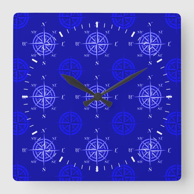 Relógio Quadrado Rosa de Compass Azul Oceano (Frente)