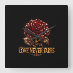Relógio Quadrado Rosa de Cristal Rubi – O Amor Nunca Desvanece