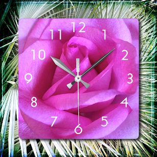 Relógio Quadrado Rosa de flor rosa foto moderna na moda simples