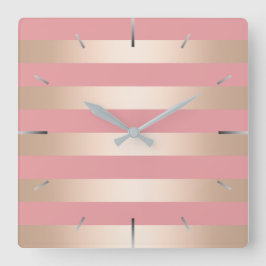 Relógio Quadrado Rosa de ouro Elegante, pintinho, listrado