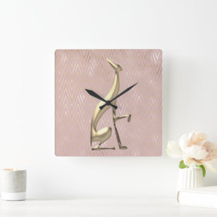 Relógio Quadrado Rosa Dourado Art Déco Rosa