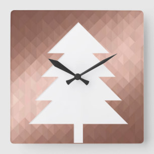Relógio Quadrado Rosa dourado elegante árvore de Natal mínima