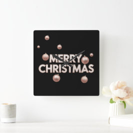 Relógio Quadrado Rosa Dourado Feliz Natal - Design de Feriado