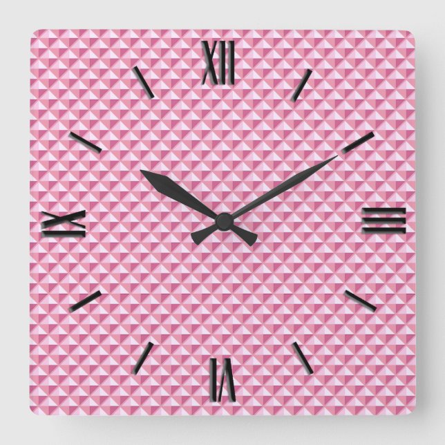Relógio Quadrado Rosa pétala, aparência de esmalte, grade cravejada (Frente)