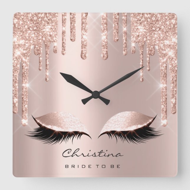 Relógio Quadrado Rosa rosa rosa rosa Pastel Sparkly Diamond Bride P (Frente)