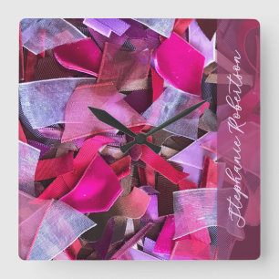 Relógio Quadrado Rosa Roxo Vermelho Personalizado Abstrato 3D Olhar