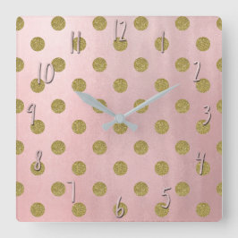 Relógio Quadrado Rosa Suave Dourado Brilho Glam Pontos Cute
