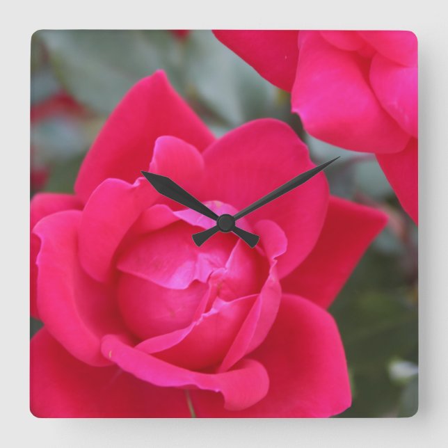 Relógio Quadrado ROSA VERMELHA Wall CLOCK (Frente)