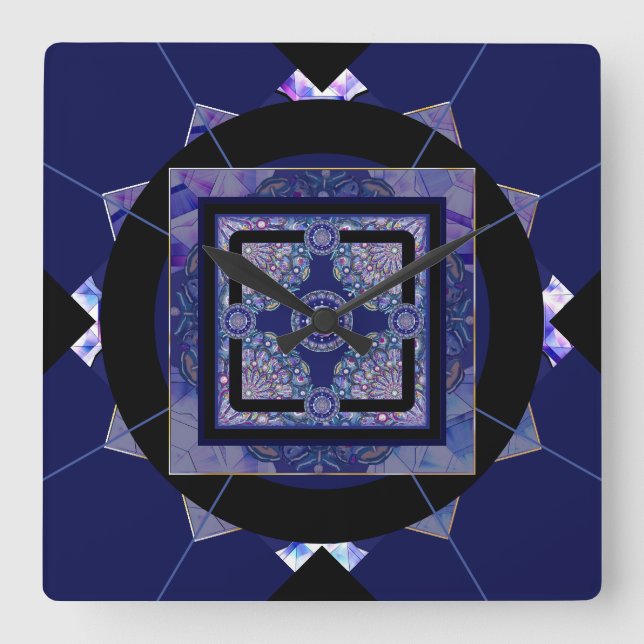 Relógio Quadrado Rosace Azul (Frente)