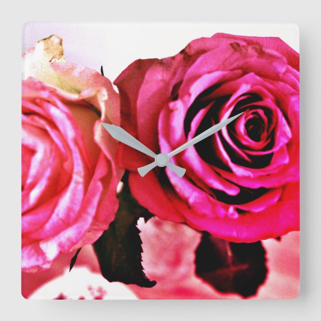 Relógio Quadrado Rosas Bloqueadores (Frente)