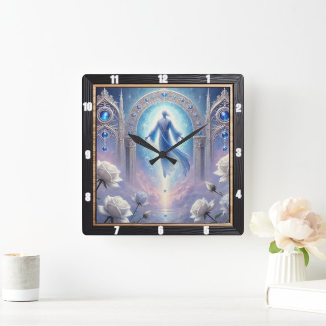 Relógio Quadrado Rosas Brancas Eetais de Archway, enquadradas (Lar)