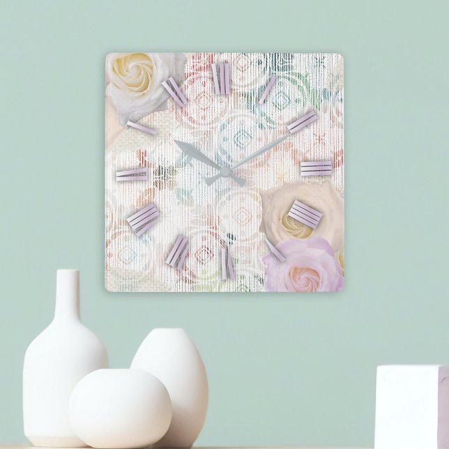 Relógio Quadrado Rosas Brilhantes No Local De Linn Retroativo Da Vi (Criador carregado)