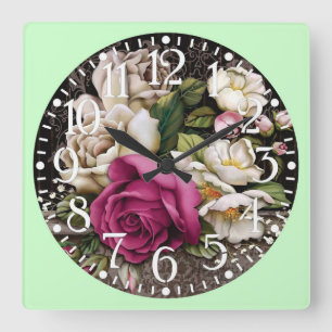Relógio Quadrado Rosas e flores lindas