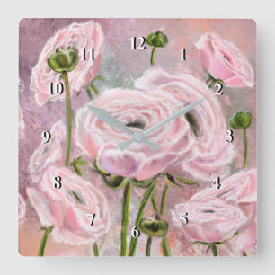 Relógio Quadrado Rosas Rosa - Especial Para Você - Pintura Origina