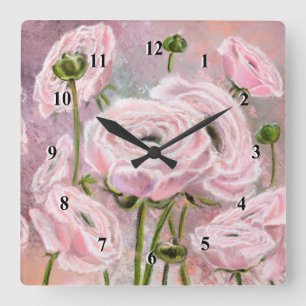 Relógio Quadrado Rosas Rosa - Especial Para Você - Pintura Original