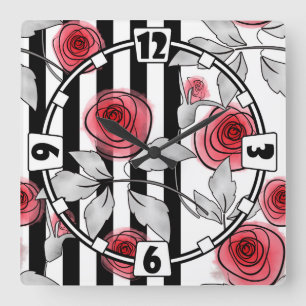 Relógio Quadrado rosas vermelhas abstrato modernas folhas de flores