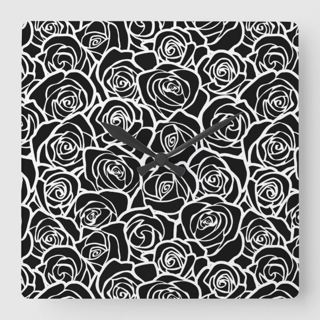 Relógio Quadrado Roseiras brancas, pretas e pretas, da linhagem bra (Frente)