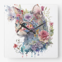 ROSTO DE GATO DE ÁGUA E FLORES BONITO