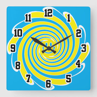 Relógio Quadrado Rosto Feliz Redemoinho Azul e Amarelo