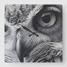 Relógio Quadrado Rosto preto e branco de coruja