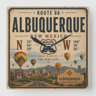 Relógio Quadrado Rota 66 Balões de Ar Quente de Albuquerque Arte Vi