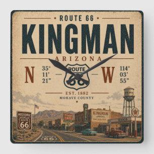 Relógio Quadrado Rota 66 Histórica de Kingman Arte Arizona
