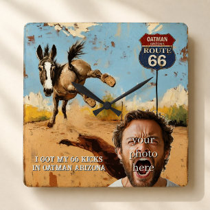 Relógio Quadrado Rota Personalizada Oatman 66 Burro Kicks