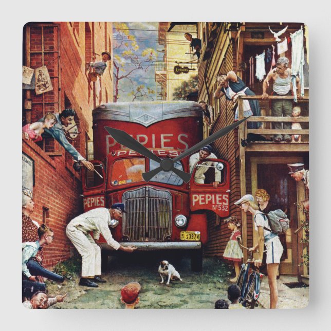Relógio Quadrado Roteiro por Norman Rockwell (Frente)