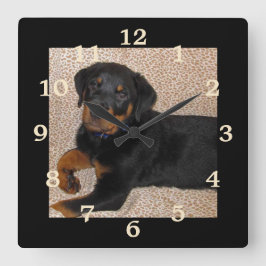 Relógio Quadrado Rottweiler Irresistível Puppy Clock Numerado