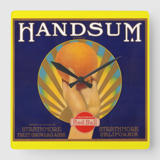Relógio Quadrado Rótulo da caixa laranja dos anos 30 Handsum (Frente)