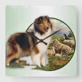 Relógio Quadrado Rough Collie Keeper da ovelha