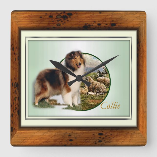 Relógio Quadrado Rough Collie Keeper da ovelha (Frente)