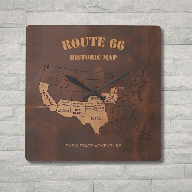 Relógio Quadrado Route 66 Centennial 8-State Map Decor (Criador carregado)