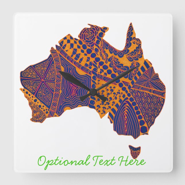 Relógio Quadrado Roxo alaranjado do Doodle do mapa de Austrália (Frente)