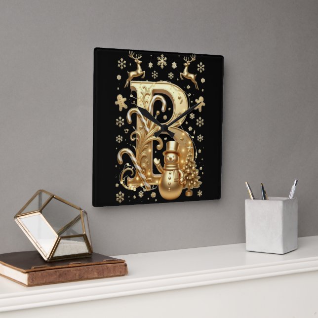 Relógio Quadrado Royal Gold B Luxury Snowman Square Wall Clock (Escritório)