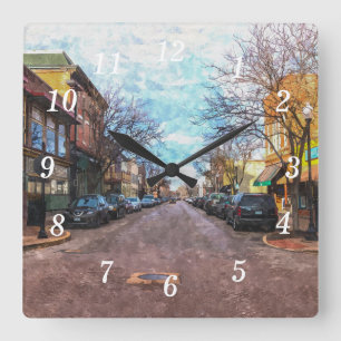 Relógio Quadrado Rua Charles Main Rua Painterly Wall Clock