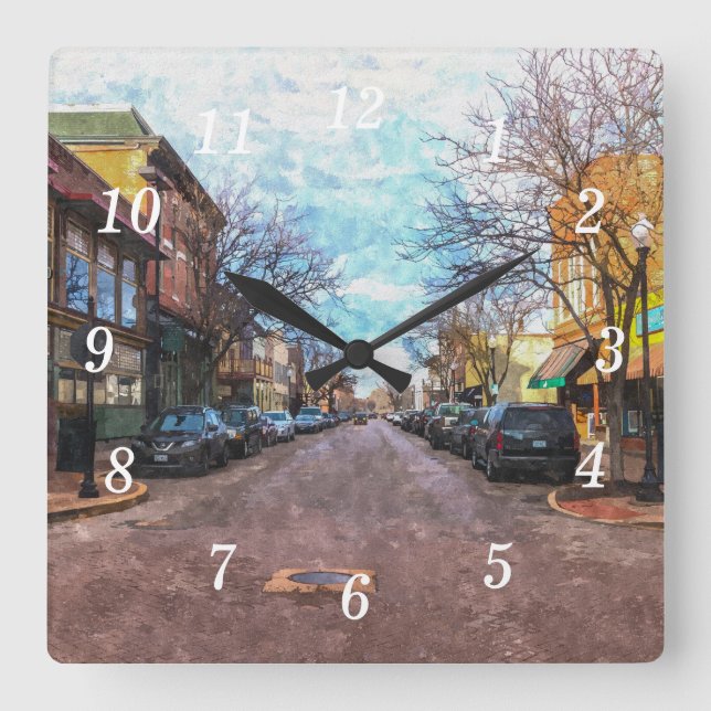 Relógio Quadrado Rua Charles Main Rua Painterly Wall Clock (Frente)