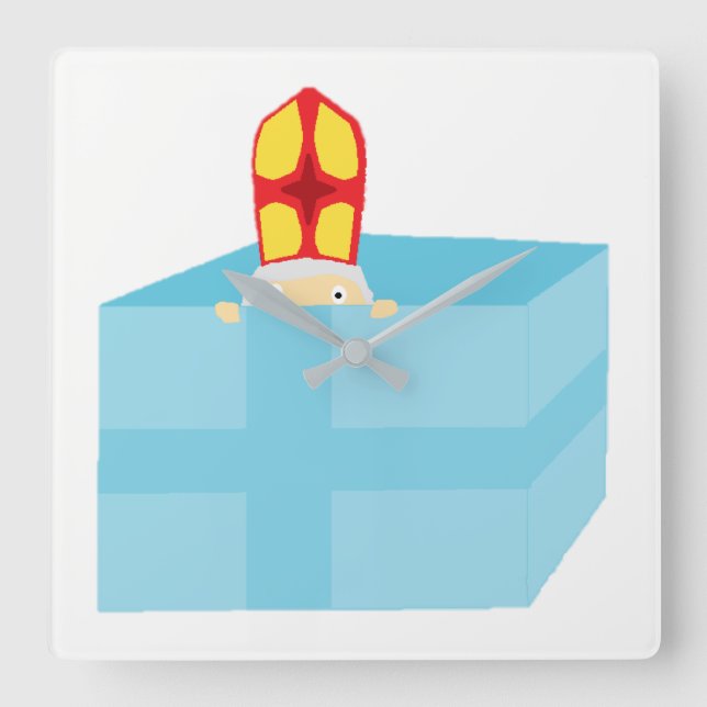 Relógio Quadrado Rua Engraçada, Nicholas Dutch Sinterklaas Kids Art (Frente)