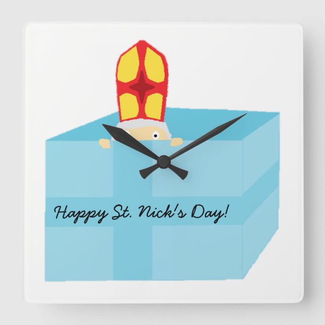 Relógio Quadrado Rua Engraçada, Nicholas Dutch Sinterklaas Kids Art (Frente)