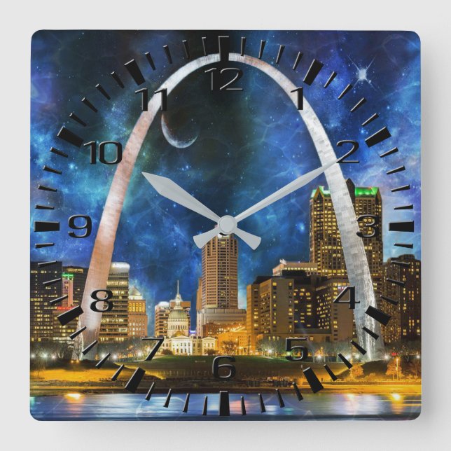 Relógio Quadrado Rua Espacial Louis Skyline Wall Clock (Frente)