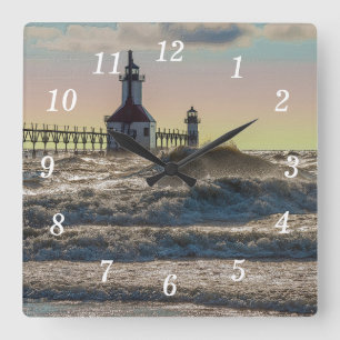 Relógio Quadrado Rua Joseph Lighthouse Painterly Square Wall Clock