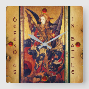 Relógio Quadrado Rua Michael Vanquishing Diabo como Cavaleiro Medie