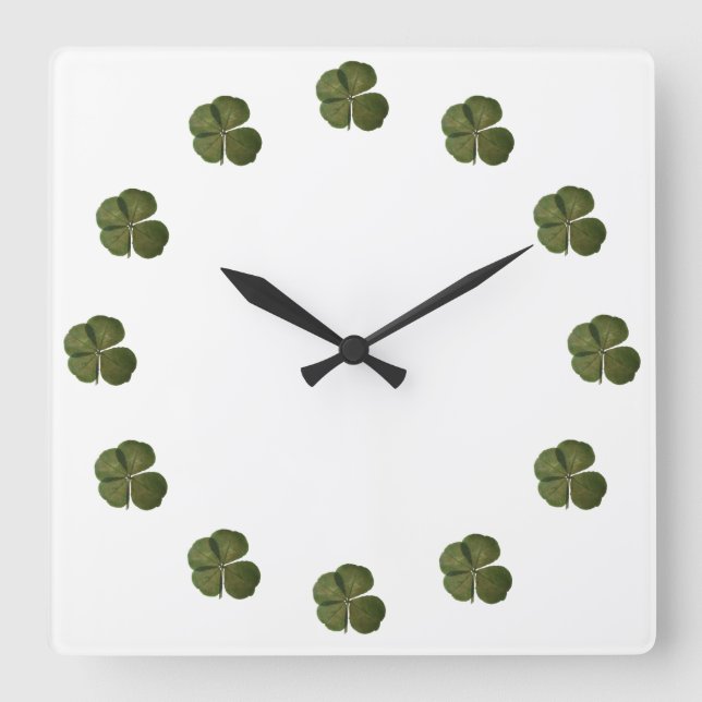 Relógio Quadrado Rua Patrick Real 4 Leaf Clover Wall Clock (Frente)