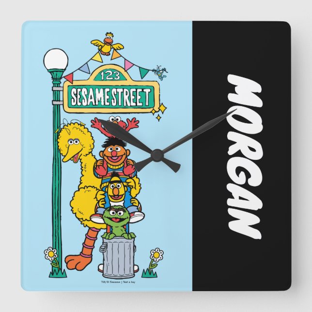 Relógio Quadrado Rua Sésamo | Adicione seu nome (Frente)