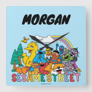 Relógio Quadrado Rua Sésamo Onda arco-íris Adicione seu nome