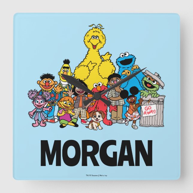 Relógio Quadrado Rua Sésamo | Sesame Pals Adicionar Seu Nome (Frente)